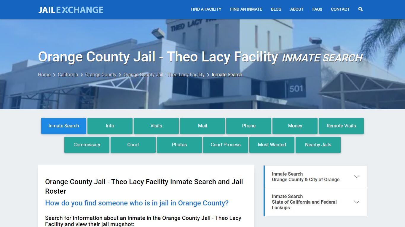 Orange County Jail - Theo Lacy Facility Inmate Search