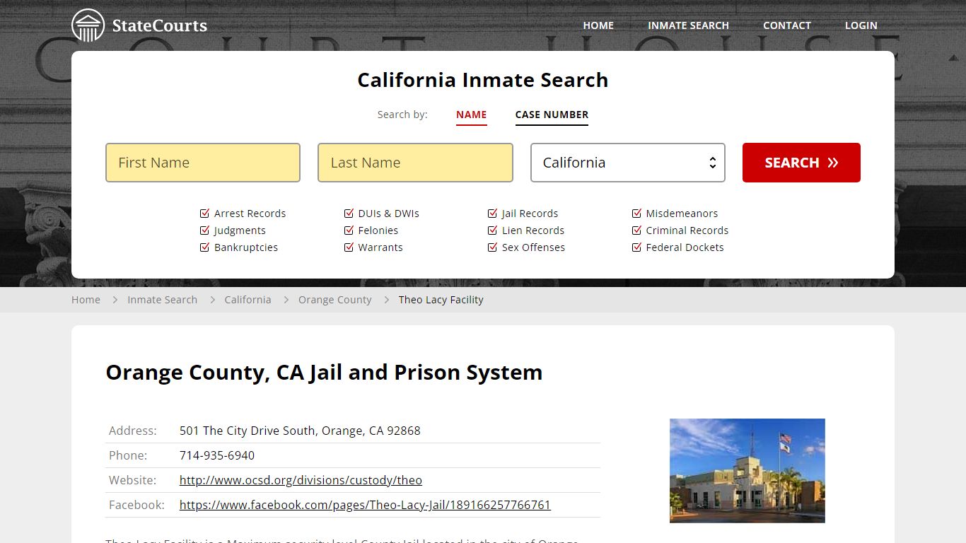 Theo Lacy Facility Inmate Records Search, California - StateCourts